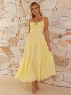 Tiered Maxi Sundress for Women - Ruched Bust Tie Front A Line Long Slip Dress - Summer Beach Wedding Guest 2026