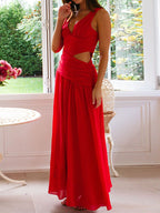 Cut Out Sleeveless Maxi Dress for Women - Boho V Neck Ruched Waist Backless Flowy A Line Sun Dress - Summer Wedding Guest 2026