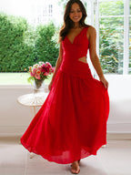 Cut Out Sleeveless Maxi Dress for Women - Boho V Neck Ruched Waist Backless Flowy A Line Sun Dress - Summer Wedding Guest 2026