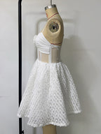 White Mini Slip Dress With Flower Decoration And Sheer Waist 2026