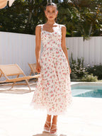 Floral Print Lace Trim Sleeveless Long Dress For Summer 2026