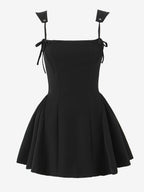 Black Strap Flared Mini Dress With Lace-up Back 2026