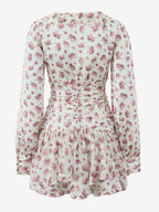 Pink Floral Print V-Neck Long Sleeve Mini Dress For Summer 2026