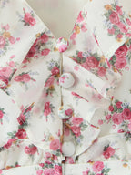 Pink Floral Print V-Neck Long Sleeve Mini Dress For Summer 2026
