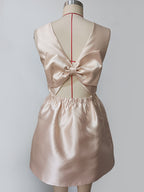Champagne Sleeveless Satin Mini Party Dress With Bow Back 2026