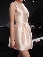 Champagne Sleeveless Satin Mini Party Dress With Bow Back 2026