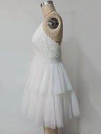 White V-Neck Mini Slip Dress With Flowers For Party 2026