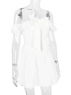 White Off-Shoulder Mini Dress With Ruffle Trim 2026