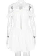 White Off-Shoulder Mini Dress With Ruffle Trim 2026