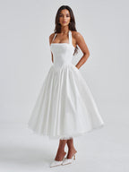 Soft Pink Halterneck A-line Midi Party Dress For Women 2026