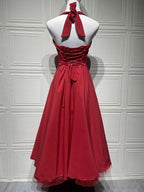 Soft Pink Halterneck A-line Midi Party Dress For Women 2026