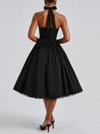 Soft Pink Halterneck A-line Midi Party Dress For Women 2026