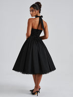 Soft Pink Halterneck A-line Midi Party Dress For Women 2026