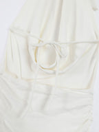 White Halter Neck Maxi Dress With 3D Flower Skirt 2026