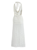 White Halter Neck Maxi Dress With 3D Flower Skirt 2026