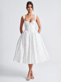 Floral Print Sweetheart Neckline A-line Midi Dress For Summer 2026
