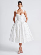 Floral Print Sweetheart Neckline A-line Midi Dress For Summer 2026