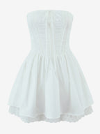 Butter Yellow Sleeveless Lace-Trimmed Mini Corset Dress With Lace-up Back 2026