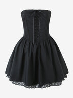 Butter Yellow Sleeveless Lace-Trimmed Mini Corset Dress With Lace-up Back 2026