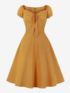 Polka Dot Midi Vintage Dress With Puff Sleeve And Front Tie 2026