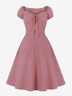 Polka Dot Midi Vintage Dress With Puff Sleeve And Front Tie 2026