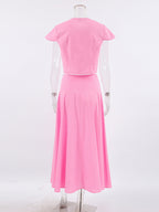 Pink Crop Top And High-Waist Long Skirt Two Piece Co-ord Set For Summer 2026