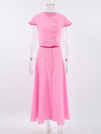 Pink Crop Top And High-Waist Long Skirt Two Piece Co-ord Set For Summer 2026