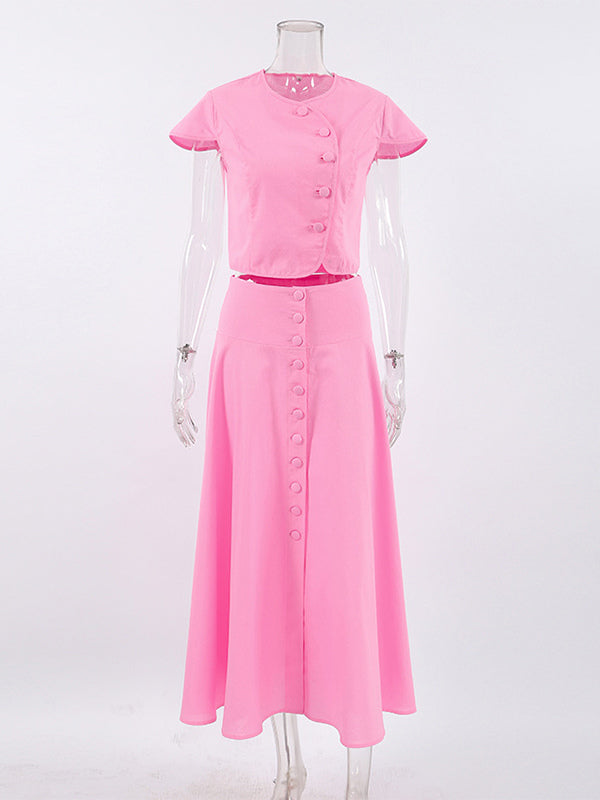 Pink Crop Top And High-Waist Long Skirt Two Piece Co-ord Set For Summer 2026