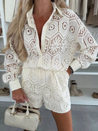 Long Sleeve Shirt And Lace Shorts 2 Piece Co-ord Set 2026