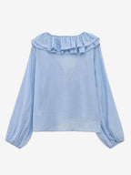 Ruffled Long Sleeve V-neck Blouse For Spring 2026