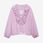 Ruffled Long Sleeve V-neck Blouse For Spring 2026