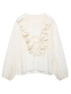 Ruffled Long Sleeve V-neck Blouse For Spring 2026