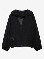 Ruffled Long Sleeve V-neck Blouse For Spring 2026