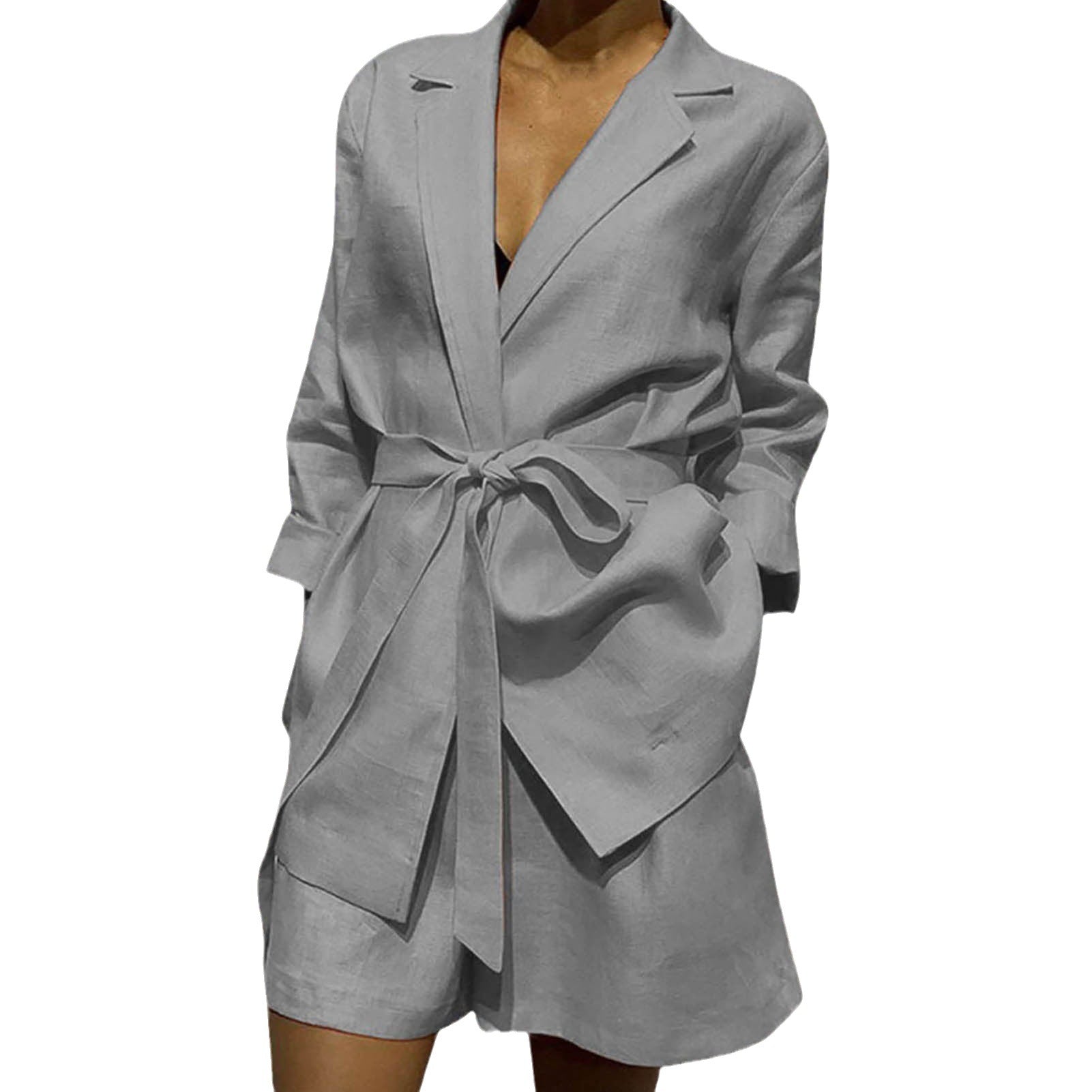 V Neck Long Sleeve Wrapped Top and Wide Leg Shorts Solid Set