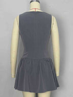 Sleeveless Pleated Mini Dress With Button-Front In Grey For Summer 2026