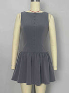 Sleeveless Pleated Mini Dress With Button-Front In Grey For Summer 2026