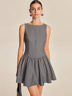 Sleeveless Pleated Mini Dress With Button-Front In Grey For Summer 2026