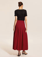 Square Neck Vest Top And Long Slit Skirt Two Piece Set In Red For Summer 2026
