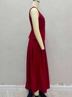 Square Neck Vest Top And Long Slit Skirt Two Piece Set In Red For Summer 2026