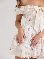 Off Shoulder Floral Mini Dress With Bow Detail For Summer 2026