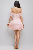 Rosella Embroidered Lace Off Shoulder Mini Dress