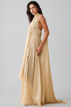 Michelle Plunge Neck Scarf-detail Draped Maxi Dress