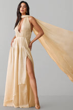 Michelle Plunge Neck Scarf-detail Draped Maxi Dress