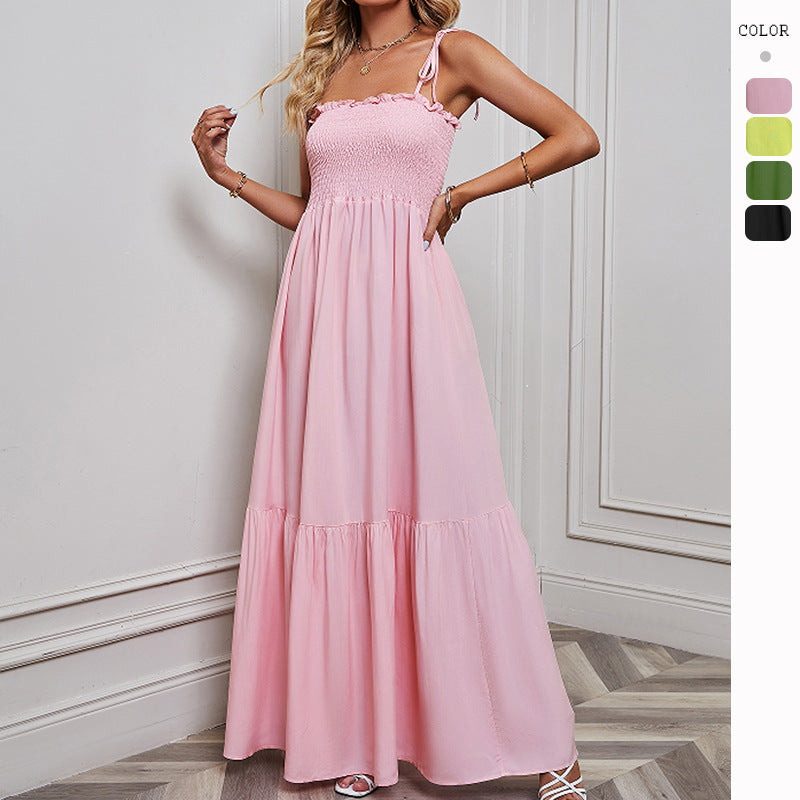 Strapless Waisted Ruffle Hem Maxi Dress