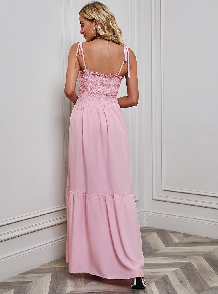 Strapless Waisted Ruffle Hem Maxi Dress