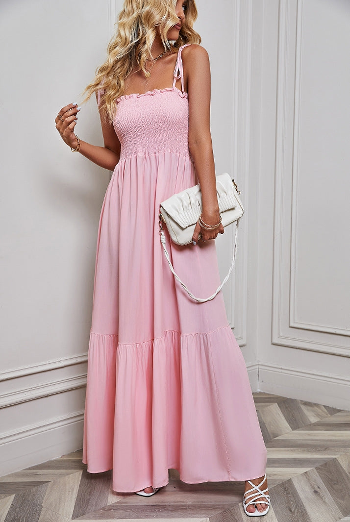 Strapless Waisted Ruffle Hem Maxi Dress