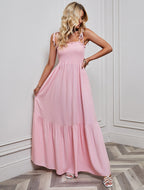 Strapless Waisted Ruffle Hem Maxi Dress