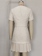 Apricot Tweed Dress With Short Sleeves And Gold Buttons For Summer 2026