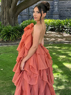 Tiered Maxi Dress With Floral Accents And Open Back For Summer Events 2026