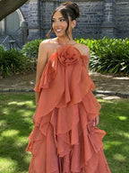 Tiered Maxi Dress With Floral Accents And Open Back For Summer Events 2026